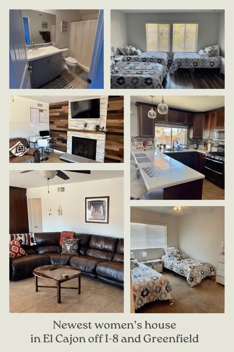 El Cajon women’s house with shared bedrooms, bathroom, living room, and kitchen